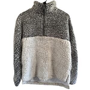 Thread + Supply Womens XS Colorblock Sherpa Fleece 1/4 Zip Pullover Jacket Gray